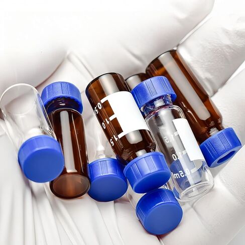 WEAREONE 1.5ml Graduated 2ml Capacity Transparent/Brown Sample Vial Liquid Chromatography Glass Sample Bottle with Liner - 100 Pieces ((250 ul) Glass Pointed Cannula) in Kuwait