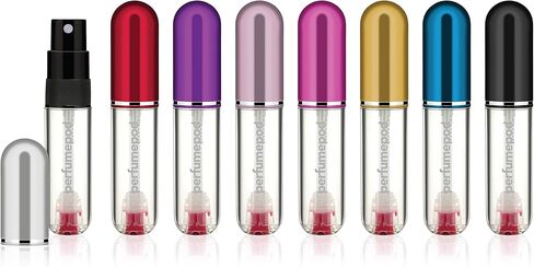 Travalo Pod Pure Perfume Atomizer | Genie-S Refillable System | Travel TSA Approved | Reusable and Airtight Easy-Fill Mini Pump Sprayer | Lightweight Clear Body Fun Colorful Lid | Silver | 0.17oz in Kuwait