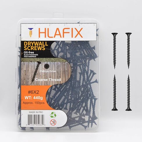 مسامير تثبيت للجدران الجافة، فوسفات أسود وزيت مضاد للصدأ، برغي خشبي ذو رأس حاد من فيليبس بوغل، برغي مثالي لصفائح الحوائط الجافة، 153 قطعة (#6x2) in Kuwait