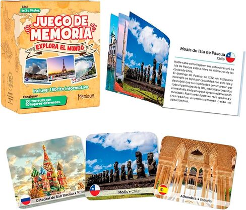 مينيك. Explora el Mundo. Juego de Memoria Con Fotos de Lugares de 50 Países. استكشف لعبة الذاكرة العالمية باللغة الإسبانية. 50 زوجًا من الأماكن في العالم. in Kuwait