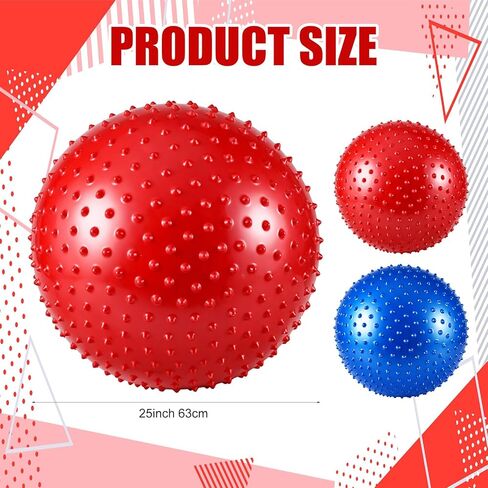 Soulchen 2 Pcs 25 Inch Sensory Exercise Yoga Ball Giant Large Bouncy Spiky Massage Stress Balls with Pump Inflatable Rubber Knobby Kickball for Yoga Sensory Outdoor Beach Play Gym in Saudi Arabia
