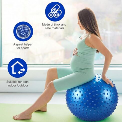 Soulchen 2 Pcs 25 Inch Sensory Exercise Yoga Ball Giant Large Bouncy Spiky Massage Stress Balls with Pump Inflatable Rubber Knobby Kickball for Yoga Sensory Outdoor Beach Play Gym in Saudi Arabia