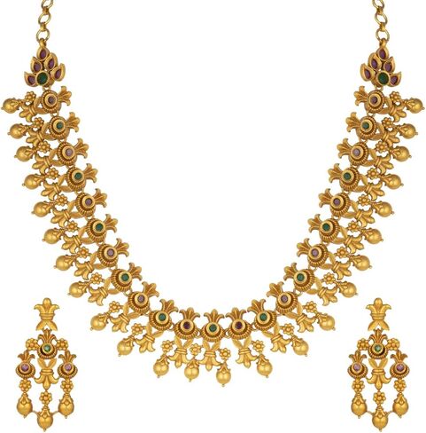 Aheli South Indian Traditional CZ Designer Necklace Earrings Bollywood Ethnic Wedding Jewelry Set Gift for Women in Saudi Arabia