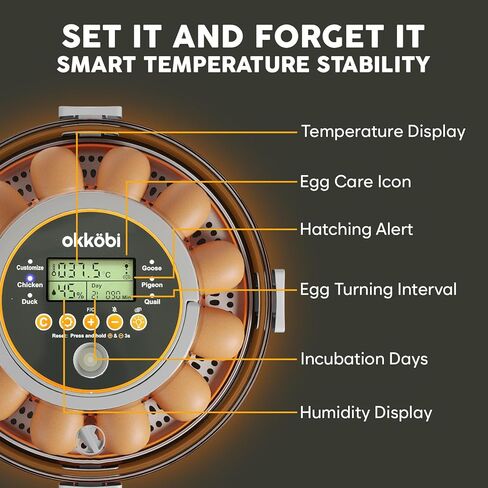 12 Egg Incubator with Automatic Egg Turning and Humidity Control – Temperature Adjustment – incubators for Hatching Eggs – Built-in Egg Candler – Incubadora de Huevos de Gallina – Easy to Use in Kuwait