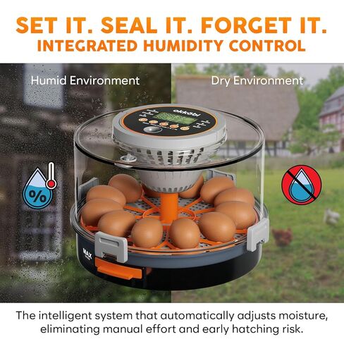 12 Egg Incubator with Automatic Egg Turning and Humidity Control – Temperature Adjustment – incubators for Hatching Eggs – Built-in Egg Candler – Incubadora de Huevos de Gallina – Easy to Use in Saudi Arabia