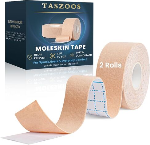 Moleskin Tape - 1in x 16ft Blister Prevention Tape for Feet - Thin Moleskin Pads for Blisters - Waterproof Hypoallergenic Athletic Tape for Running, Hiking, Walking - 2Rolls in Kuwait