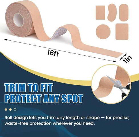 Moleskin Tape - 1in x 16ft Blister Prevention Tape for Feet - Thin Moleskin Pads for Blisters - Waterproof Hypoallergenic Athletic Tape for Running, Hiking, Walking - 2Rolls in Kuwait