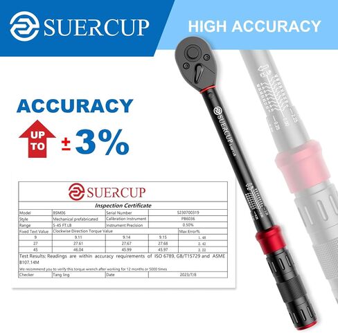 3/8-Inch Drive Click Torque Wrench - 5-45 Ft-Lb/6.8-61Nm, Dual-Direction Adjustable 72 Tooth Click Torque Wrench for Bike, Motorcycle and Car Repair in Kuwait