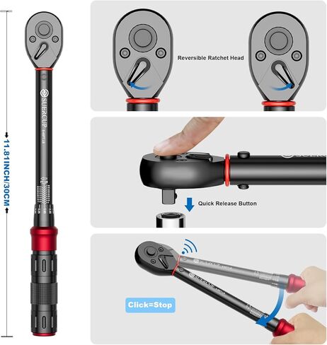 3/8-Inch Drive Click Torque Wrench - 5-45 Ft-Lb/6.8-61Nm, Dual-Direction Adjustable 72 Tooth Click Torque Wrench for Bike, Motorcycle and Car Repair in Kuwait