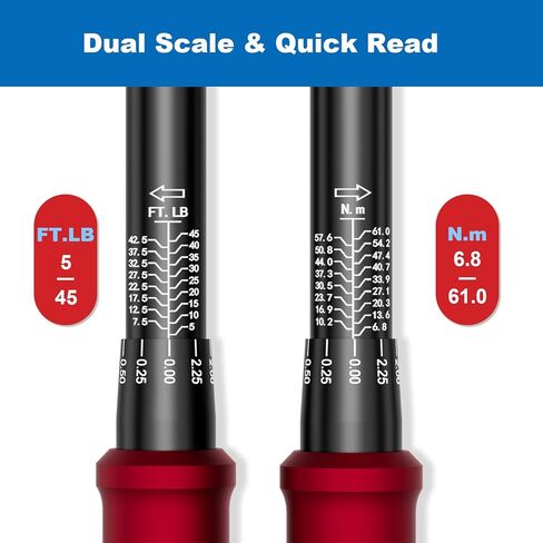 3/8-Inch Drive Click Torque Wrench - 5-45 Ft-Lb/6.8-61Nm, Dual-Direction Adjustable 72 Tooth Click Torque Wrench for Bike, Motorcycle and Car Repair in Kuwait