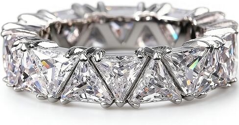 LRESJJIUJ Eternity Ring Wedding Bands18K White Gold Plated Row Emerald Cut Triangle Shape Wedding Diamond Band Rings (US Code 6) in Kuwait