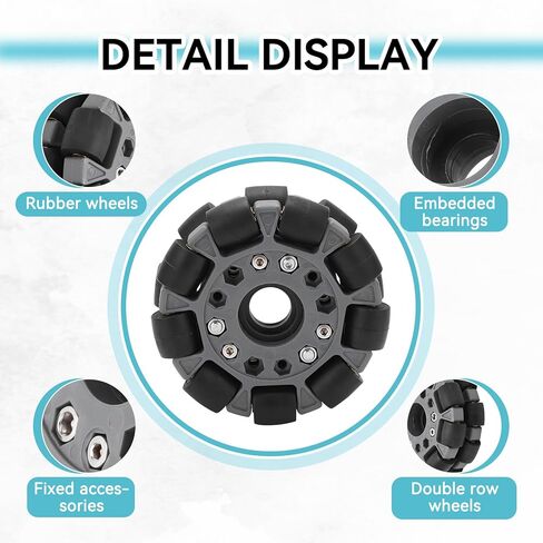 Omni Wheel Replacement, 100mm Double Plastic Omni Directional Wheel Loading 20KG Accessories for Platform Robotic Kit 14049 in Kuwait