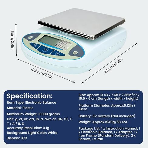 Oumefar Lab Scale, Accuracy 10kg 0.1g Electronic Balance Lab Analytical Digital Accurate Balance Portable Weighing Scale for Laboratory and Outdoor Use (US Plug) in Saudi Arabia