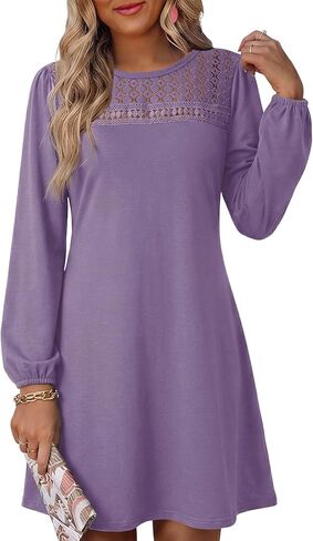 Dokotoo Fall Dresses for Women 2025 Crew Neck Long Sleeve A Line Shift Dress Solid Color Loose Fit Mini Dress in Saudi Arabia
