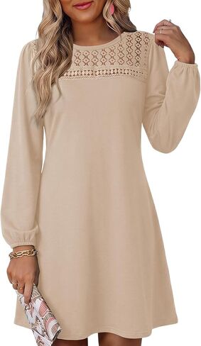 فساتين سقوط Dokotoo للنساء 2025 Crew Neck Longe Sleeve A Line Shift Dress Slow Solid Lourd Fit Mini Dress in Kuwait
