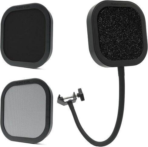 فلتر البوب ​​للميكروفون القابل للتبديل فليكس برو | درع الميكروفون ذو العنق المعقوفة من الألومنيوم | ميكروفون ذو طبقة مزدوجة من المعدن والشبكة والفوم الصوتي لتسجيل الاستوديو والبث الصوتي بزاوية 360 درجة (فلتر بوب معدني) in Kuwait