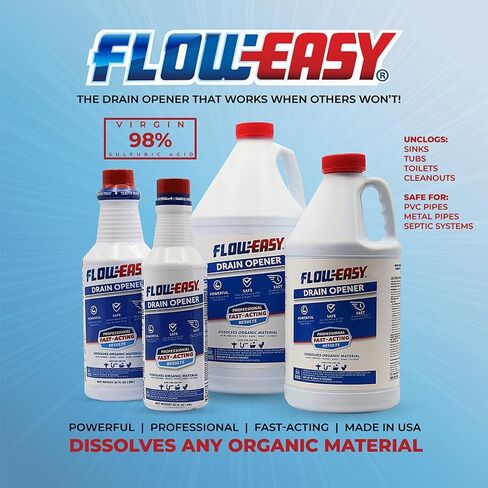 Flow-Easy Professional Virgin Sulfuric Acid Drain Opener – 6 Pack (32oz Bottles) – Fast-Acting Liquid Clog Remover for Grease, Hair, & Soap Scum – Septic Safe & Industrial Strength in Saudi Arabia