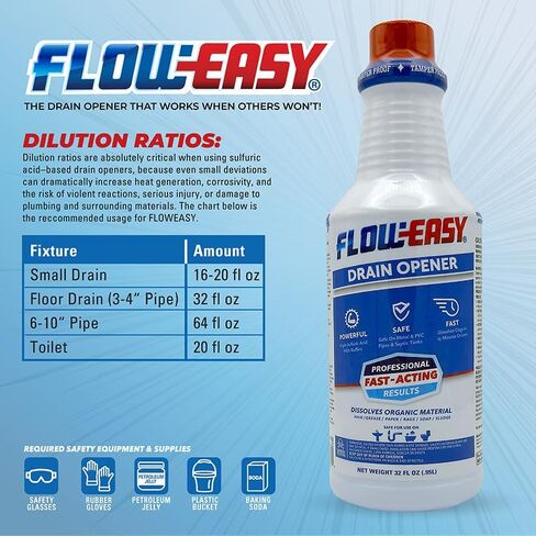 Flow-Easy Professional Virgin Sulfuric Acid Drain Opener – 6 Pack (32oz Bottles) – Fast-Acting Liquid Clog Remover for Grease, Hair, & Soap Scum – Septic Safe & Industrial Strength in Saudi Arabia