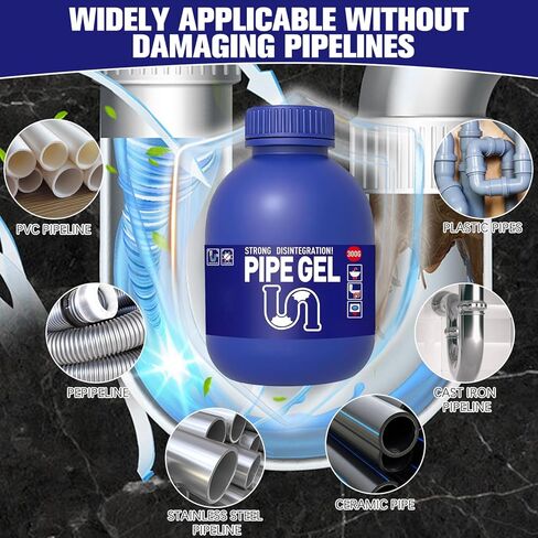 Pipe Bobo Drain Cleaner for Kitchen Sinks, Professional Drains Clog Remover, Powerful Pipes Dredging Agent for Kitchen Sinks, Shower Drains, Tubs, Dissolves Blockages, 300G/10.6OZ in Kuwait