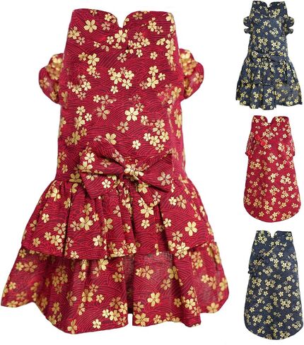 MAMORE Dog Shirts Dress, Elegant Embroidery Couple Dog Clothes for Girl Boy Small Medium Dogs Puppy Cats Set (Red Dress, X-Small) in Kuwait