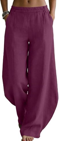 Boho Linen Palazzo Pants for Women 2026 Summer Wide Leg Hippie Harem Pants Comfy Beach Vacation Trousers with Pockets in Saudi Arabia