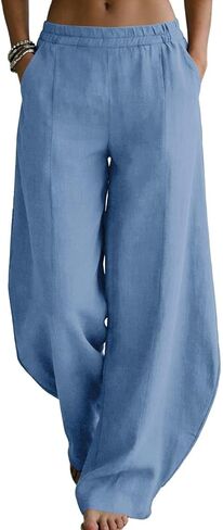 Boho Linen Palazzo Pants for Women 2026 Summer Wide Leg Hippie Harem Pants Comfy Beach Vacation Trousers with Pockets in Saudi Arabia