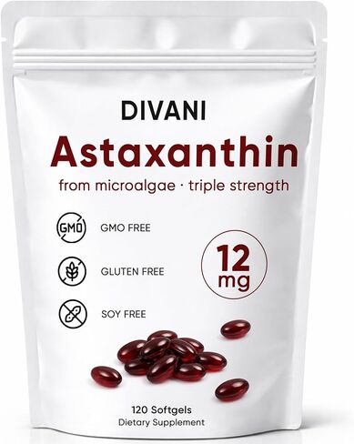 ديفاني أستازانتين 12 ملجم، مكمل مضاد للأكسدة للصحة اليومية والمناعة ودعم العين والجلد، غير معدل وراثيًا، خالٍ من الغلوتين - 120 كبسولة هلامية in Kuwait