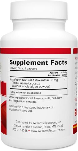 Wellness Resources Astaxanthin 6 mg | Wholefood Microalgae Haematococcus Pluvialis | High Potency Whole Algae Astapure | Astaxanthin Nutritional Supplement | 90 Capsules in Saudi Arabia