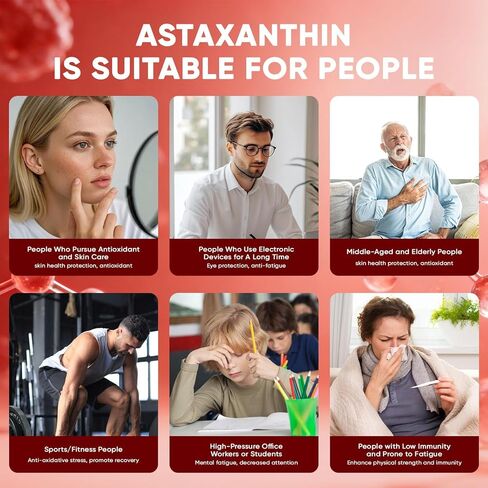 Astaxanthin 12mg, Premium Astaxanthin Antioxidant Supplements, Supports Eye, Skin, Immune, Joint, Internal Circulation, Non-GMO Verified & Gluten Free - 200 Softgels in Saudi Arabia