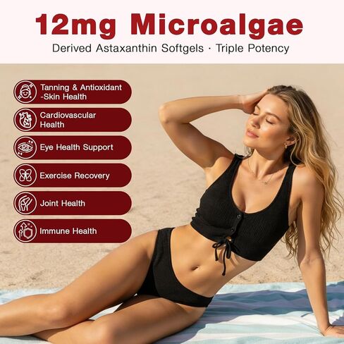Astaxanthin 12mg, 150 Softgels - 5 Month Supply, Astaxanthin Supplements Sourced from Fresh Microalgae, Non-GMO, Gluten Free, Easy to Swallow in Kuwait
