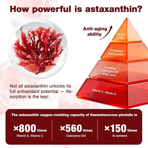 Astaxanthin 12mg, 150 Softgels - 5 Month Supply, Astaxanthin Supplements Sourced from Fresh Microalgae, Non-GMO, Gluten Free, Easy to Swallow in Kuwait