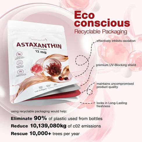 Astaxanthin 12mg, 150 Softgels - 5 Month Supply, Astaxanthin Supplements Sourced from Fresh Microalgae, Non-GMO, Gluten Free, Easy to Swallow in Kuwait
