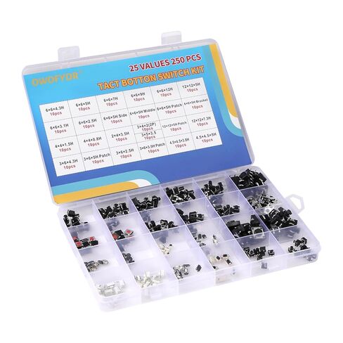 250Pcs Tactile Push Button Switch Kit, 25 Values SMD Micro Momentary Tactile Switch, 12V PCB Tactile Switch for Electronic DIY & Industrial Equipment in Saudi Arabia