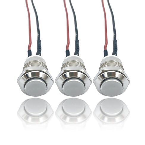 12mm Momentary Push Button Switch, High Head, Waterproof Metal On Off Switch with Pre-Wired Harness for Car, Boat, Truck (12V/24V/125V/250V) Push Button Switch Without Led 3pcs in Kuwait