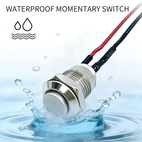 12mm Momentary Push Button Switch, High Head, Waterproof Metal On Off Switch with Pre-Wired Harness for Car, Boat, Truck (12V/24V/125V/250V) Push Button Switch Without Led 3pcs in Kuwait