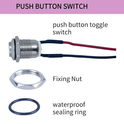 12mm Momentary Push Button Switch, High Head, Waterproof Metal On Off Switch with Pre-Wired Harness for Car, Boat, Truck (12V/24V/125V/250V) Push Button Switch Without Led 3pcs in Kuwait