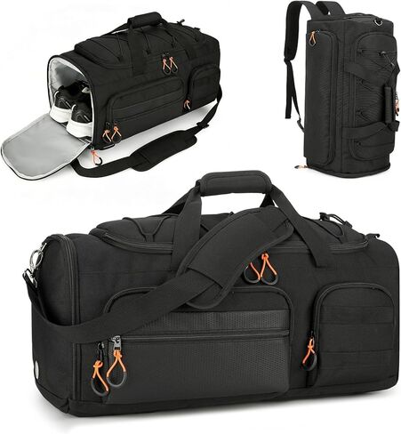 حقيبة صالة الألعاب الرياضية Searock للنساء والرجال ، حقيبة القماش الخشبية للرياضة 40L مع مقصورة الأحذية ، 3 في 1 حمل ماء في حقيبة Weekender للطائرة ، تجريب حقيبة الظهر بين عشية وضحاها للسفر ، الأسود in Kuwait