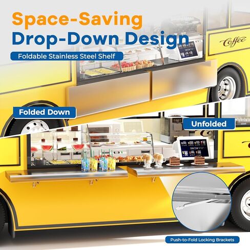 رف قابل للطي من الفولاذ المقاوم للصدأ مقاس 91.44 سم × 30.48 سم لشاحنة الطعام، رف امتياز قابل للطي للتقديم in Kuwait