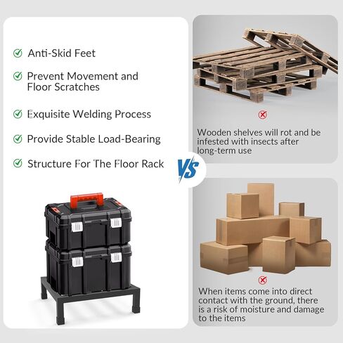4 عبوات من رفوف Dunnage مقاس 13.8 بوصة × 13.8 بوصة × 3.9 بوصة بسعة 1000+ رطل، رف تخزين معدني خالٍ من التجميع، رف تخزين خارج الأرض في مطابخ المطاعم والجراجات والمزيد in Saudi Arabia