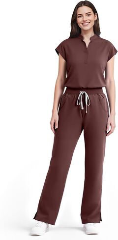 Scrubs for Women Set Soft Sleeveless Stand-Up Collar Scrub Top & Straight Leg Scrub Pant, 9 Pockets, Yoga Waistband in Kuwait