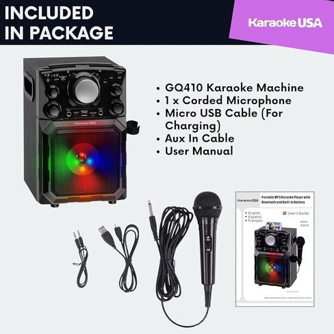 OGQ410 مشغل كاريوكي MP3 محمول مع بلوتوث ونظام PA وبطارية مدمجة قابلة للشحن | مكبر صوت مضيء مع تأثيرات LED ومدخلات ميكروفون مزدوجة وتشغيل USB وبث لاسلكي in Kuwait