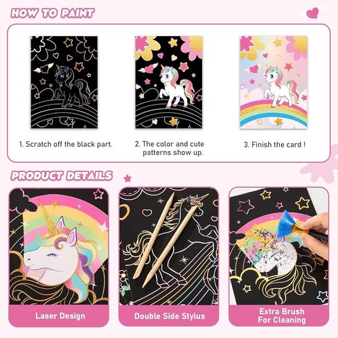 WERNNSAI Scratch Art Kit for Kids - 30 Pcs Magic Scratch Off Paper for Boys Dinosaur Space Theme Art Supplies Colorful Drawing Art Craft with Wooden Stylus Kids Party Christmas Gift in Kuwait