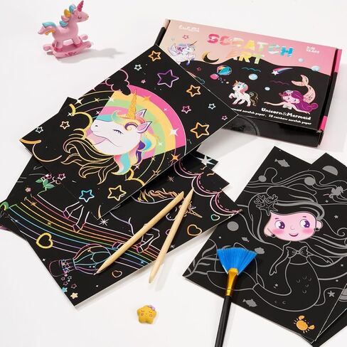 WERNNSAI Scratch Art Kit for Kids - 30 Pcs Magic Scratch Off Paper for Boys Dinosaur Space Theme Art Supplies Colorful Drawing Art Craft with Wooden Stylus Kids Party Christmas Gift in Kuwait