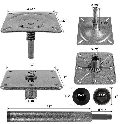 2PCS Boat Seat Pedestal Mount Kit – 3/4" Pin Post & 7x7 Base Plate – Adjustable Height for Pontoon, Fishing, and Bass Boats – Heavy-Duty Marine-Grade Pedestals and Bases in Kuwait