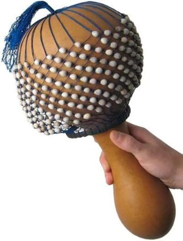 Africa Heartwood Project Axatse African Shaker - 8" X 15" Handmade Shekere Maraca with Durable Gourd Body, Natural Seed Beads, and Handle - Authentic Shakers Musical Instruments, Handcrafted in Ghana in Kuwait
