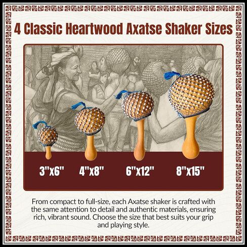 Africa Heartwood Project Axatse African Shaker - 8" X 15" Handmade Shekere Maraca with Durable Gourd Body, Natural Seed Beads, and Handle - Authentic Shakers Musical Instruments, Handcrafted in Ghana in Kuwait
