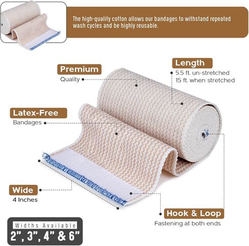 غلاف ضمادة مطاطية ممتازة (4 × 1) - أربطة ضغط خالية من اللاتكس من Nexskin مثبتة بخطاف وحلقة في كلا الطرفين - ضمادات قابلة للغسل وقابلة لإعادة الاستخدام مدى الحياة in Kuwait