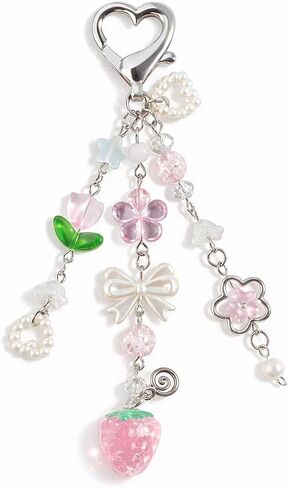 Cute Strawberry Keychain,Y2K Accessories, Kawaii Flower Bag Charms for Women in Saudi Arabia