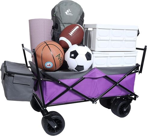 480Lbs Capacity Collapsible Wagon with Canopy & Mosquito Net - 7" All-Terrain Wheels, Lightweight Foldable Utility Cart for Camping, Shopping & Garden, Purple in Saudi Arabia