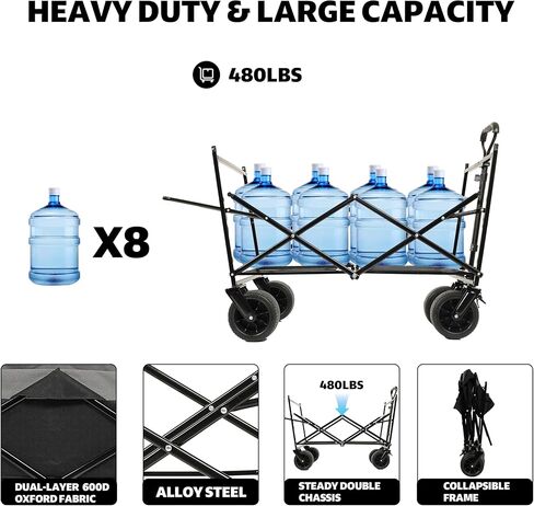 480Lbs Capacity Collapsible Wagon with Canopy & Mosquito Net - 7" All-Terrain Wheels, Lightweight Foldable Utility Cart for Camping, Shopping & Garden, Orange in Saudi Arabia